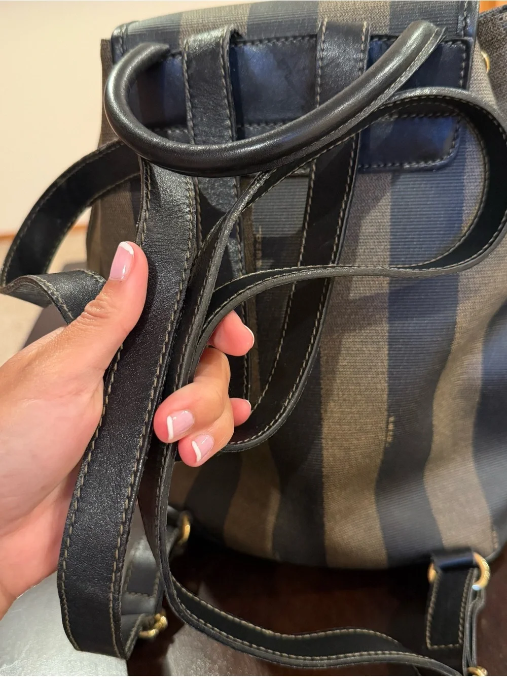 Vintage fendi Pequin Canvas Leather Backpack